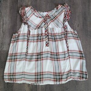 Time and Tru Plaid Ruffle Top Plus Size XXXL 22 Fall Sleeveless White Red Orange